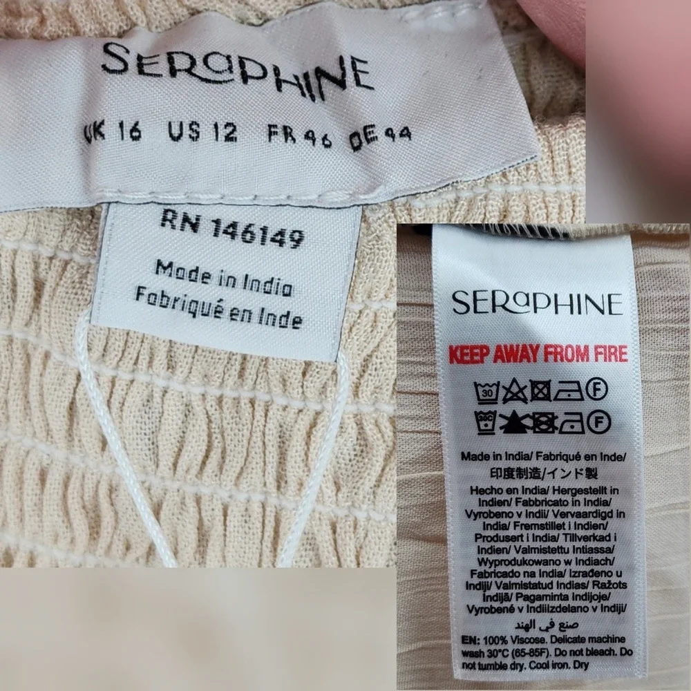 Seraphine Maxi Dress 12 Carmen Cream Black Polka Dot Shirred Boho Maternity NEW